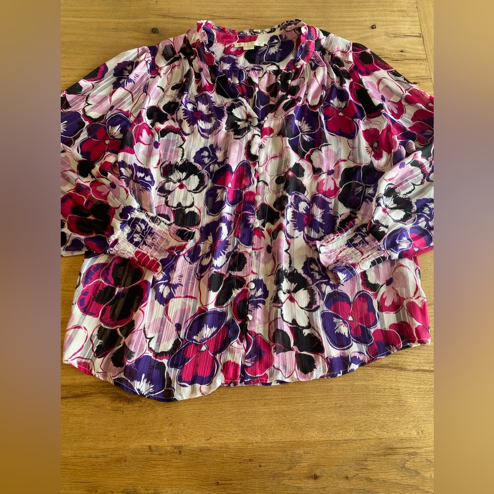 Cooper & Ella Pink‎ and Purple Ruffled Sleeve Blouse Women’s medium Preloved